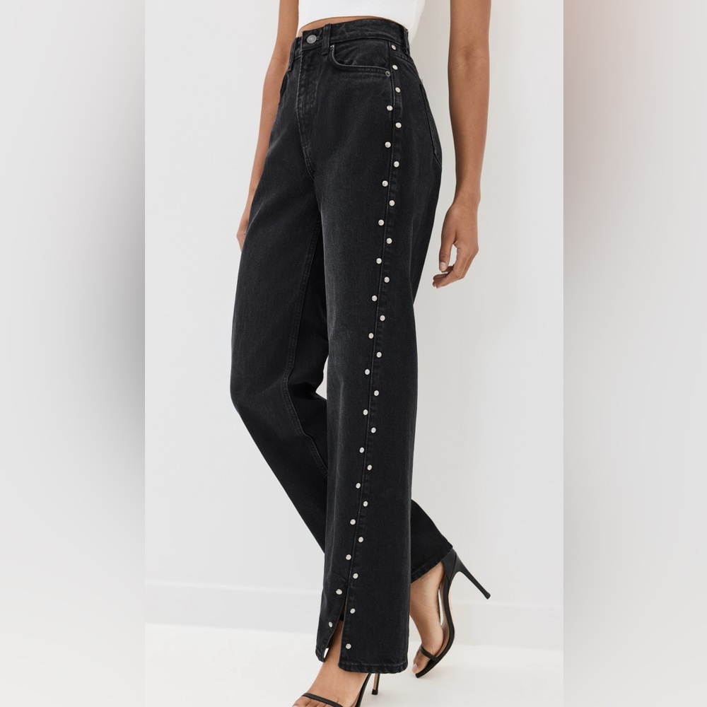 Reformation Black Straight Leg Jeans with Stud Accents